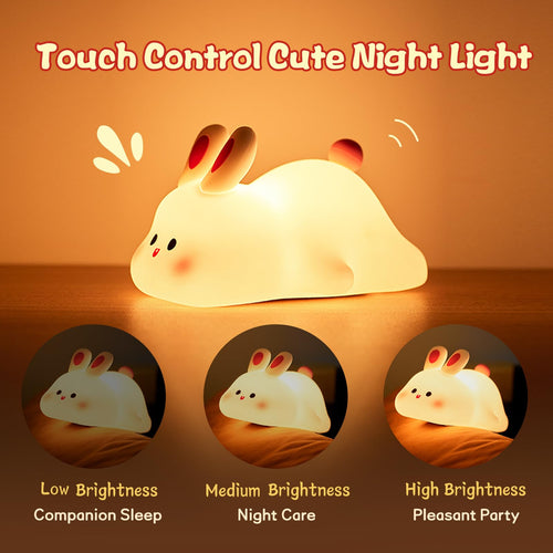 Cute Rabbit Night Light Lamp Soft Silicone Touch LED