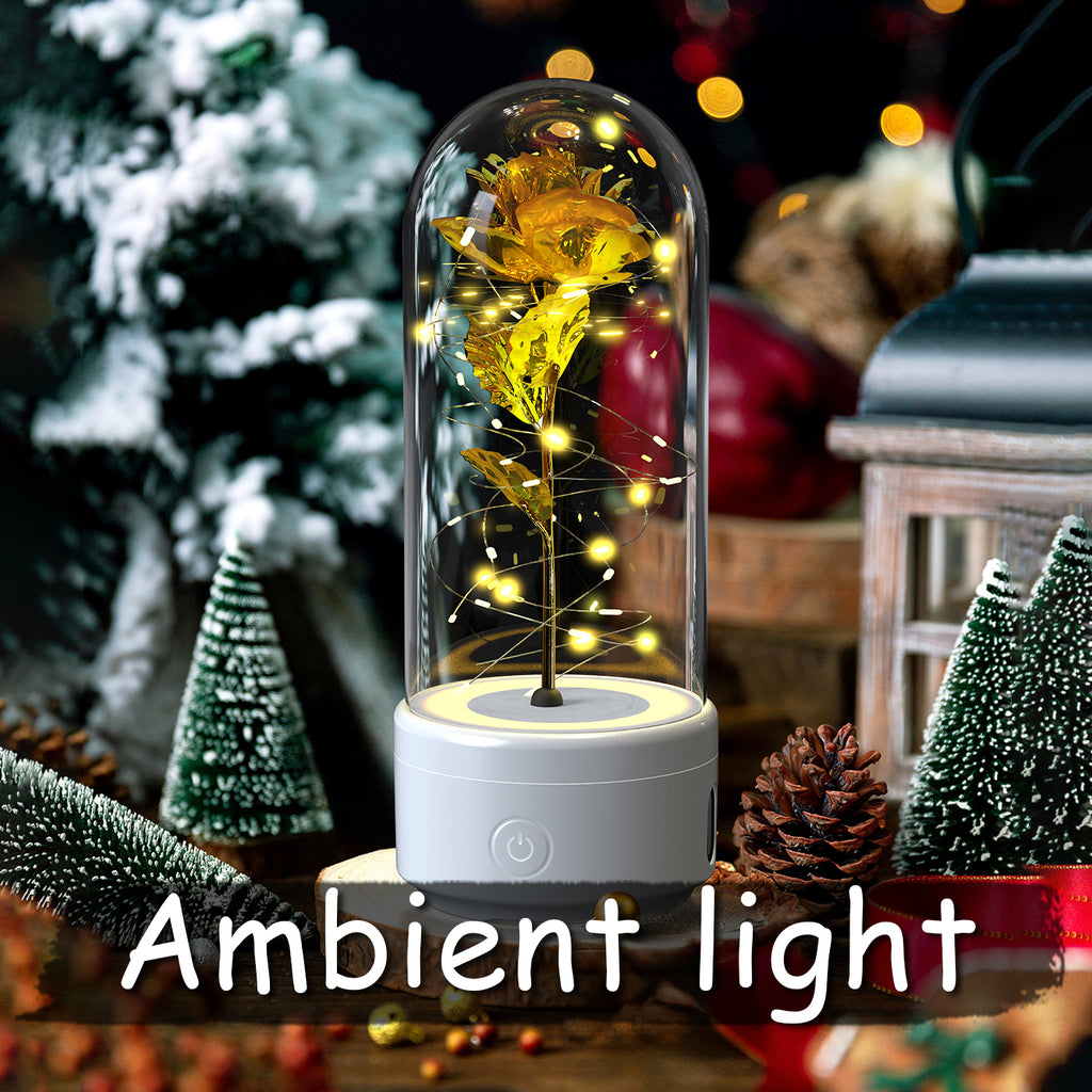 Rose LED Light Speaker Night Lamp Glass Bluetooth Gift