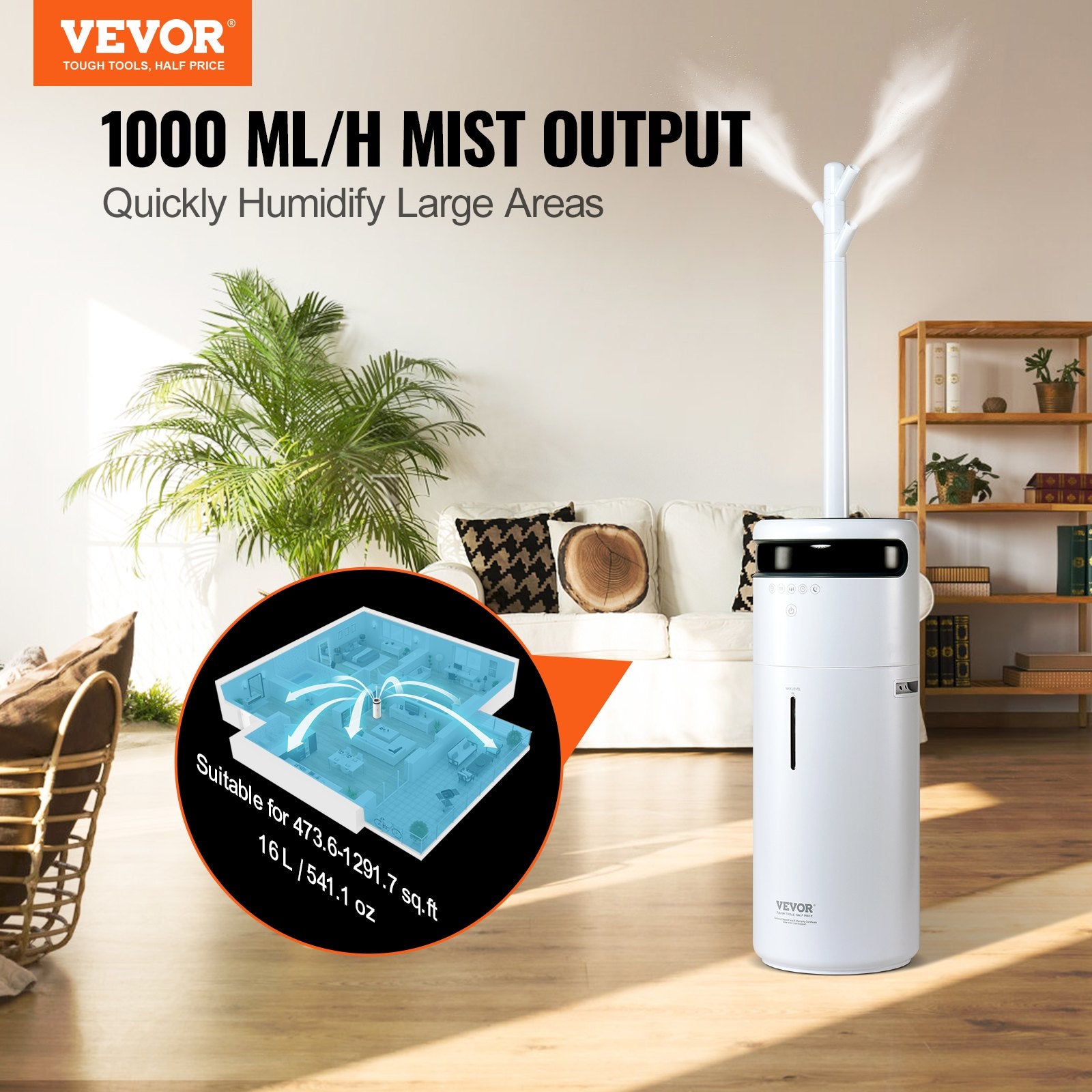 Humidifier Large Room 16L Tank Quiet Whole House Unit