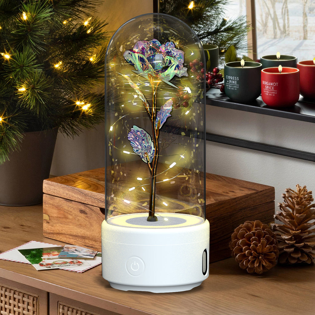 Rose LED Light Speaker Night Lamp Glass Bluetooth Gift