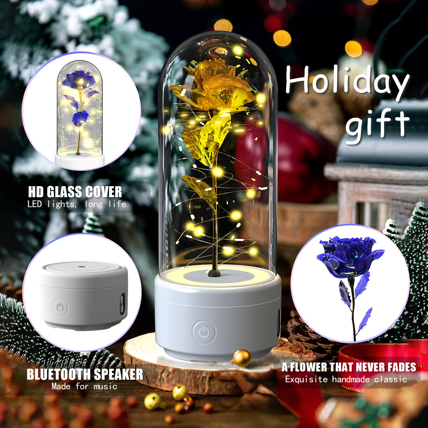 Rose LED Light Speaker Night Lamp Glass Bluetooth Gift